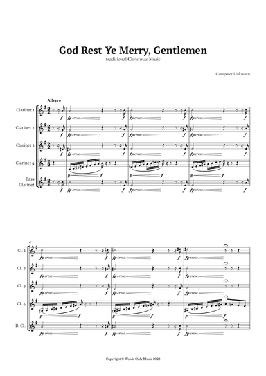 God Rest Ye Merry Gentlemen for Clarinet Quintet (arr. Ander)
