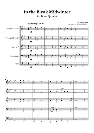 In the Bleak Midwinter (Brass Quintet) - Beginner Level (arr. Henrique Oliveira)