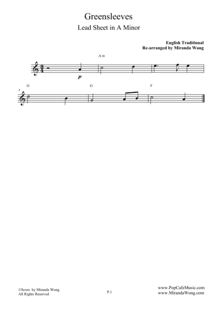 Greensleeves - Flute Solo in A Minor (With Chords) (arr. Miranda Wong)
