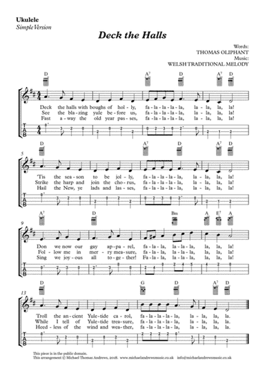 Deck the Halls (for Ukulele with TAB) (arr. Michael Thomas Andrews)