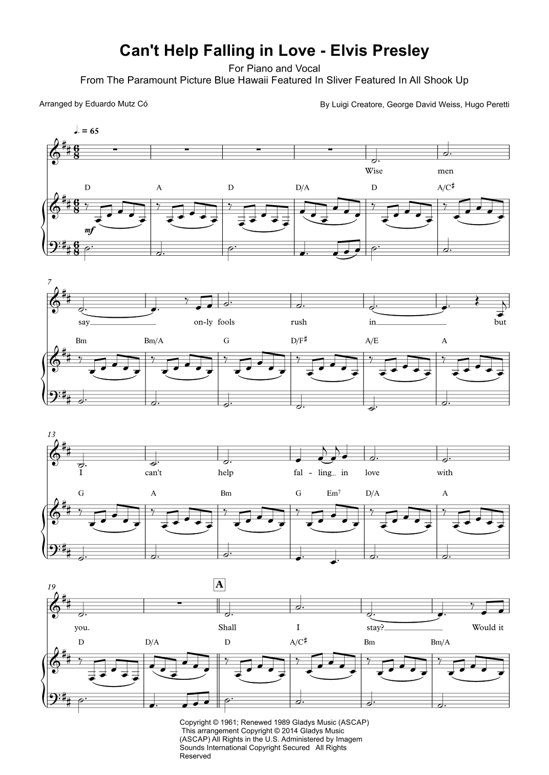 Can't Help Falling In Love (arr. Eduardo Mutz Có)
