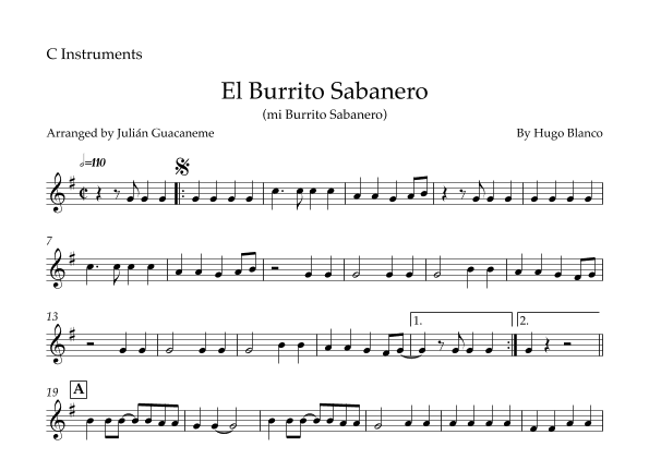 El Burrito Sabanero (mi Burrito Sabanero) (arr. Julián Guacaneme)