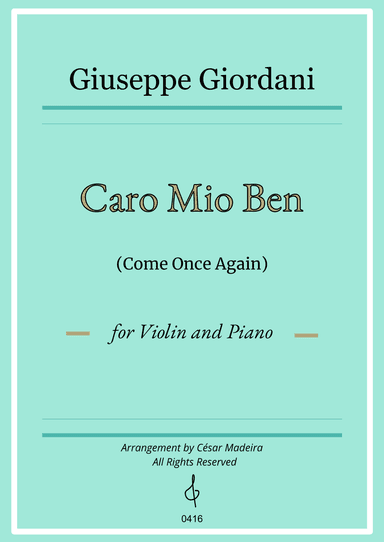 Caro Mio Ben (Come Once Again) - Violin and Piano (Individual Parts) (arr. César Madeira)