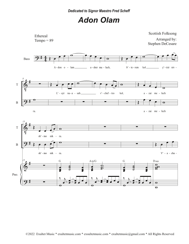 Adon Olam (Duet for Tenor and Bass solo) (arr. Stephen DeCesare)