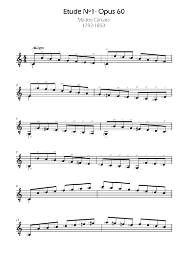 Etude Nº1- Opus 60 - Carcassi ( with Fingering) (arr. Ygor Nunes)