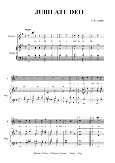JUBILATE DEO - Mozart - Arr. for Soprano (or Tenor) and Organ (arr. Renato Tagliabue)