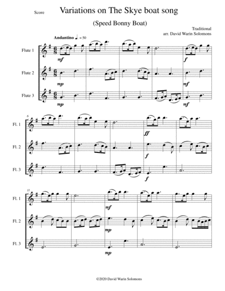 Variations on The Skye Boat Song (Speed bonnie boat) for flute trio (3 C flutes) (arr. David Warin Solomons)