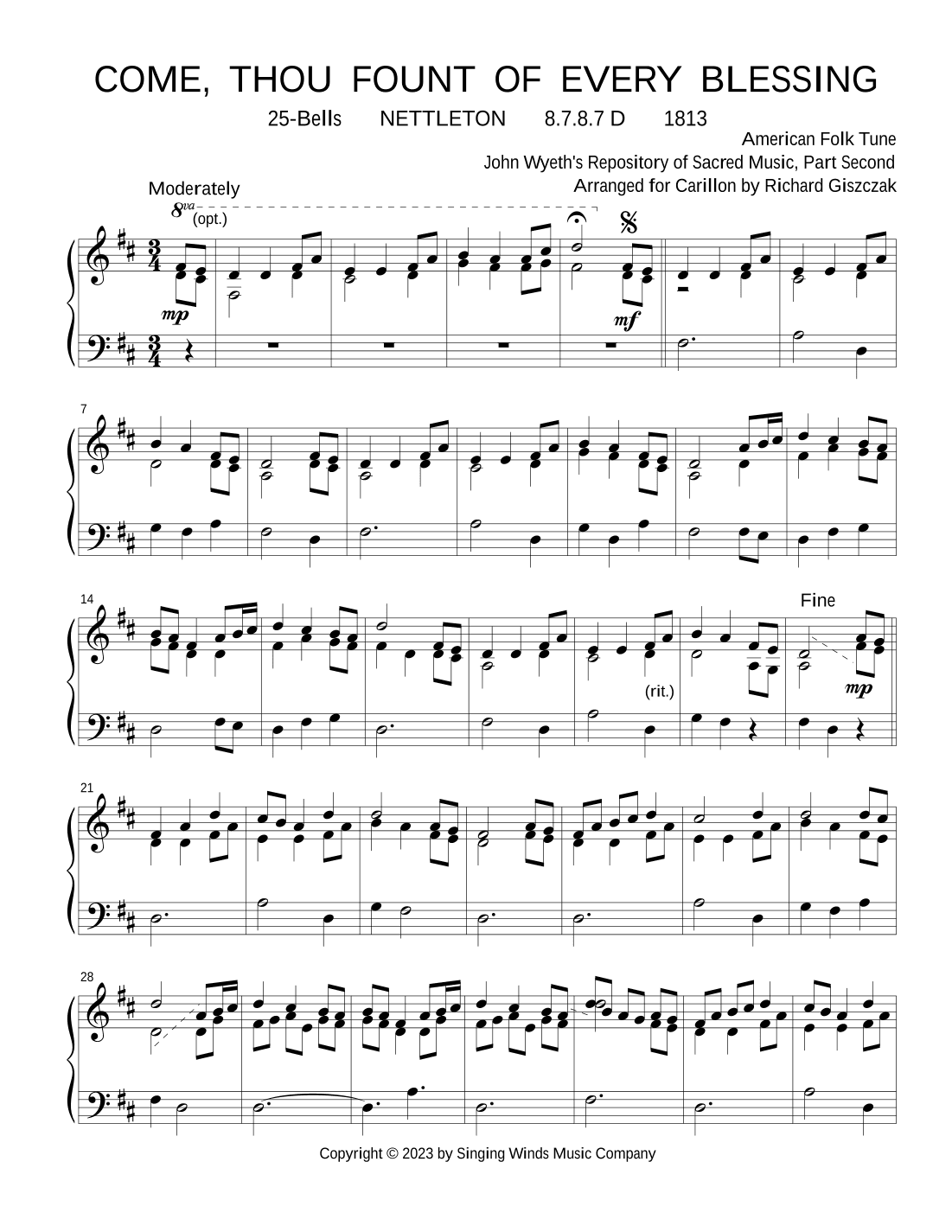 25B. Come, Thou Fount of Every Blessing (NETTLETON) (arr. Richard Giszczak)