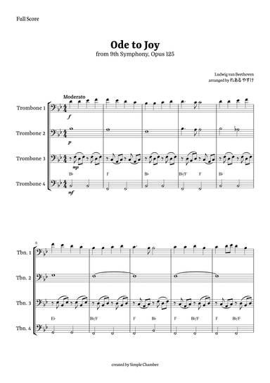 Ode to Joy for Trombone Quartet by Beethoven Opus 125 (arr. れある やすけ)