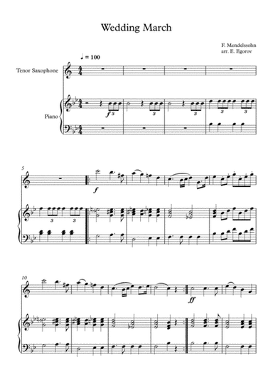 Wedding March, Felix Bartholdy Mendelssohn, For Tenor Saxophone & Piano (arr. Eugene Egorov)