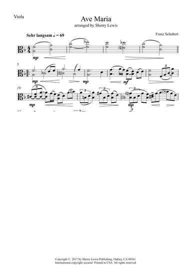 Ave Maria  for Viola Solo by F. Schubert (arr. Sherry Lewis)