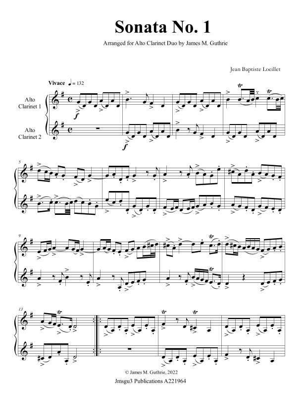 Loeillet: Six Sonatas Op. 5 No. 2 Complete for Alto Clarinet Duo (arr. James M. Guthrie)