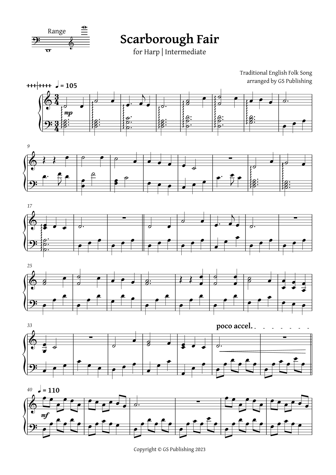Scarborough Fair for Harp | Intermediate (arr. GS Publishing)