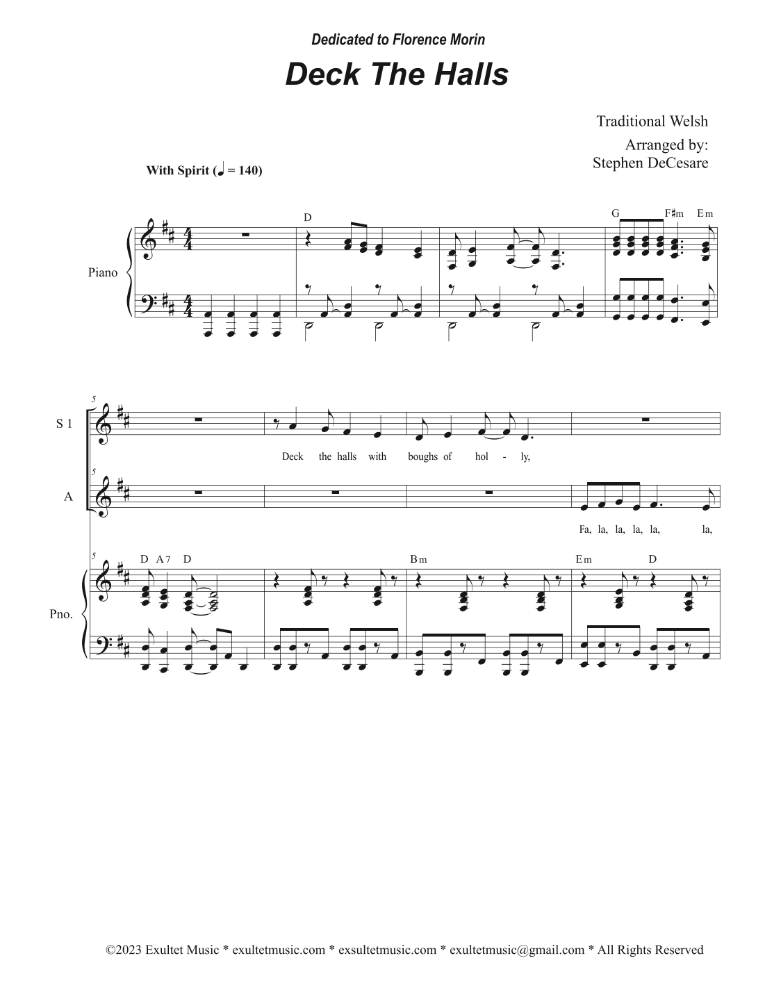 Deck The Halls (Vocal Trio - (SSA) (arr. Stephen DeCesare)