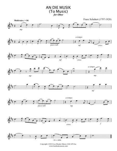 Franz Schubert - "An Die Musik" Oboe solo (arr. Len Rhodes)