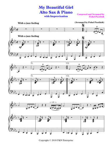 "My Beautiful Girl"-Piano Background for Alto Sax and Piano (With Improvisation)-Video