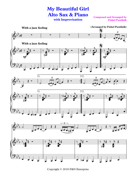 "My Beautiful Girl"-Piano Background for Alto Sax and Piano (With Improvisation)-Video