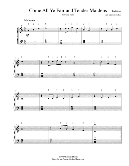Come All Ye Fair and Tender Maidens (Tiny Sparrow) - for easy piano (arr. Samuel Stokes)
