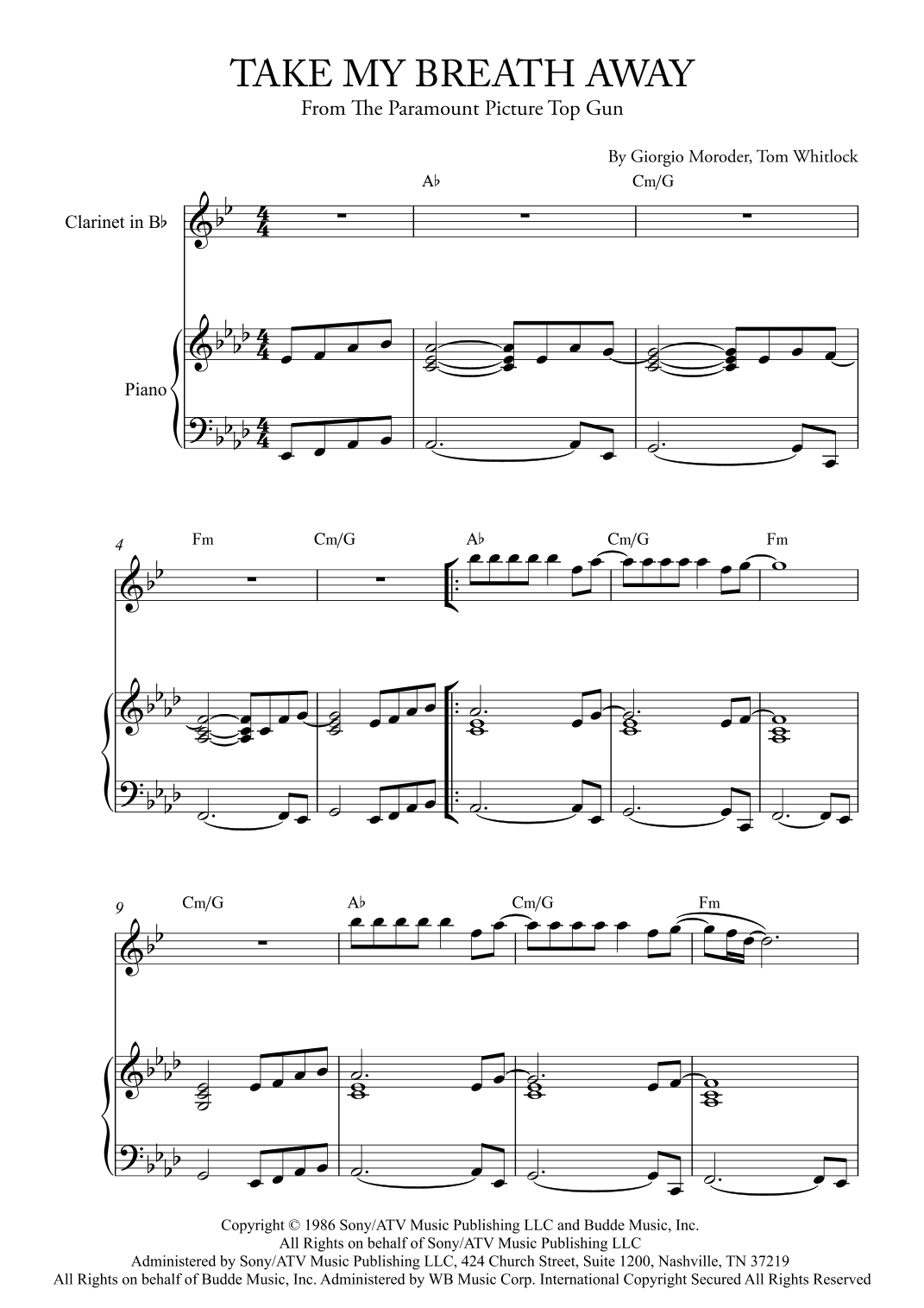Take My Breath Away (love Theme) (arr. Karen Gueiros)