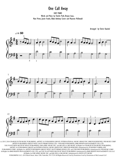 One Call Away (arr. Cherie Kaushal)