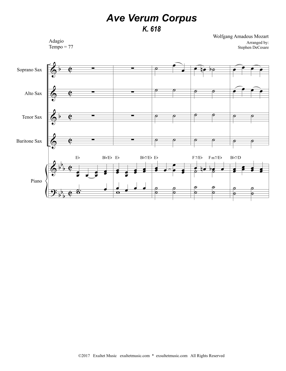Ave Verum Corpus (Saxophone Quartet - Piano accompaniment) (arr. Stephen DeCesare)