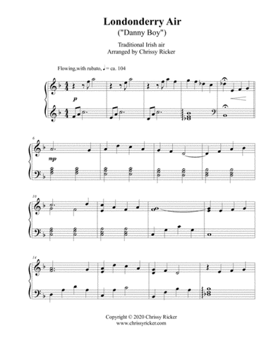 Londonderry Air (Danny Boy) - intermediate piano (arr. Chrissy Ricker)
