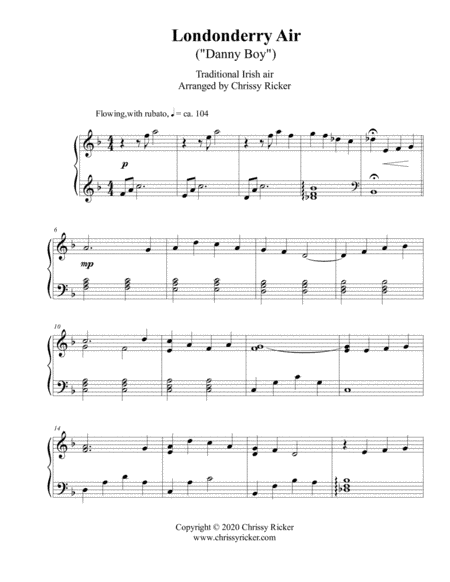 Londonderry Air (Danny Boy) - intermediate piano (arr. Chrissy Ricker)