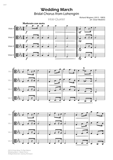 Wedding March (Bridal Chorus) - Viola Quartet (Full Score) - Score Only (arr. César Madeira)