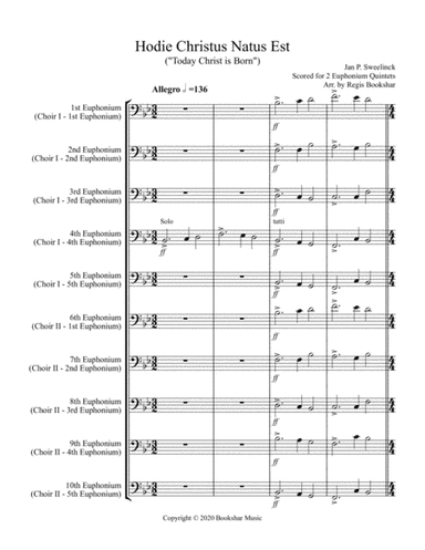 Hodie Christus Natus Est (2 Euphonium Quintets - Bass Clef) (arr. Regis Bookshar)
