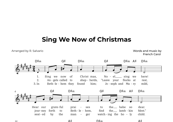 Sing We Now of Christmas (Key of D-Sharp Minor) (arr. R. Salvario)