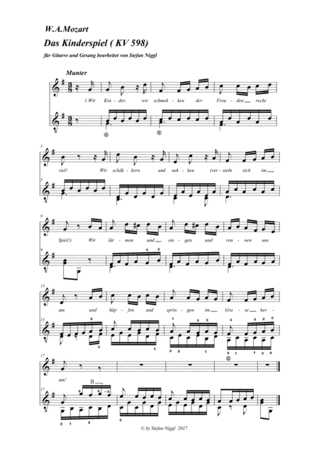 "Das Kinderspiel", KV 598  for Voice and Guitar (arr. Stefan Niggl)