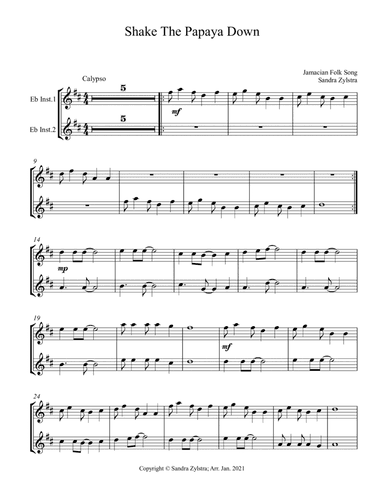 Shake The Papaya Down (Eb instrument duet, parts only) (arr. Sandra Zylstra)
