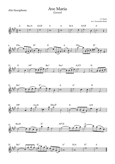 Ave Maria (Gounod) for Alto Saxophone Solo with Chords(C Major) (arr. Fernando Britto)