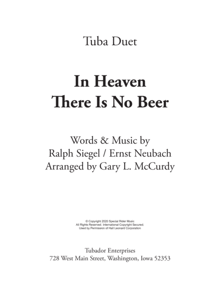 In Heaven There Is No Beer (arr. Gary McCurdy, The Tubador)