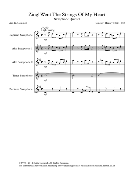 Zing! Went The Strings Of My Heart - Saxophone Quintet (arr. Keith Gemmell)