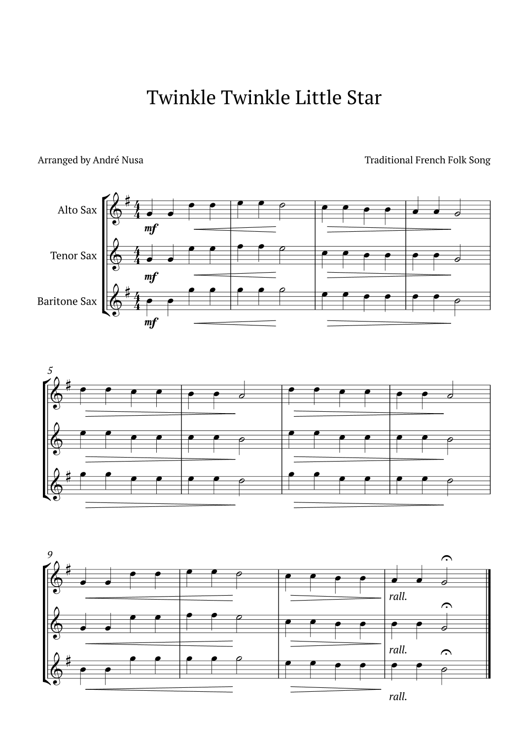 Twinkle Twinkle Little Star for sax trio (arr. André Nusa)
