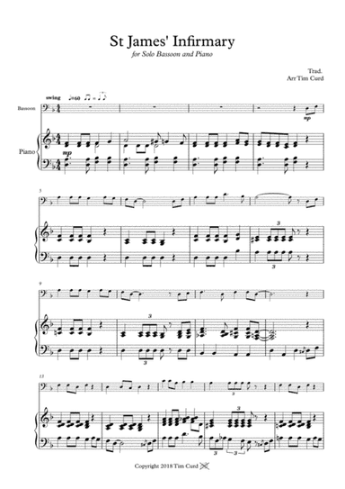 St James' Infirmary. For Solo Bassoon and Piano (arr. Tim Curd)