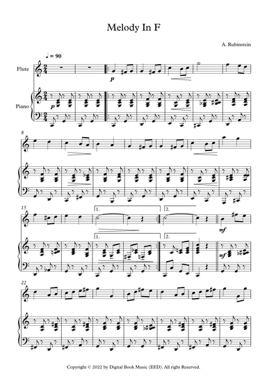 Melody In F - Anton Rubinstein (Flute + Piano) (arr. Digital Book Music)