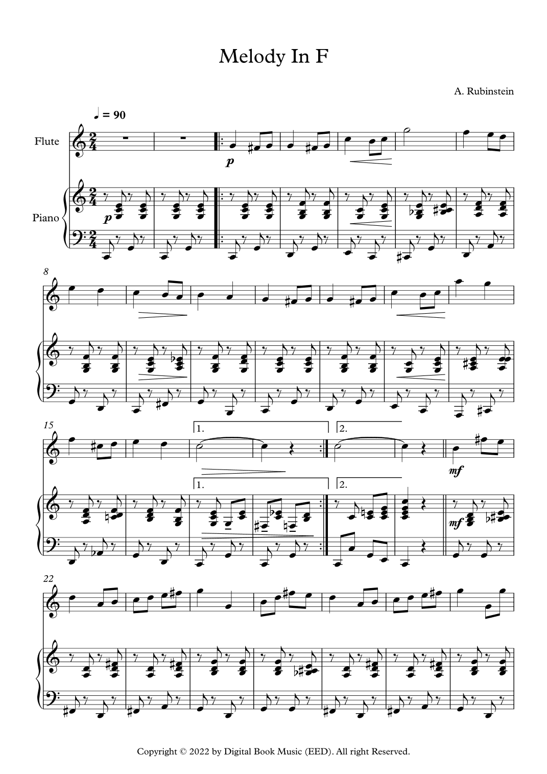 Melody In F - Anton Rubinstein (Flute + Piano) (arr. Digital Book Music)