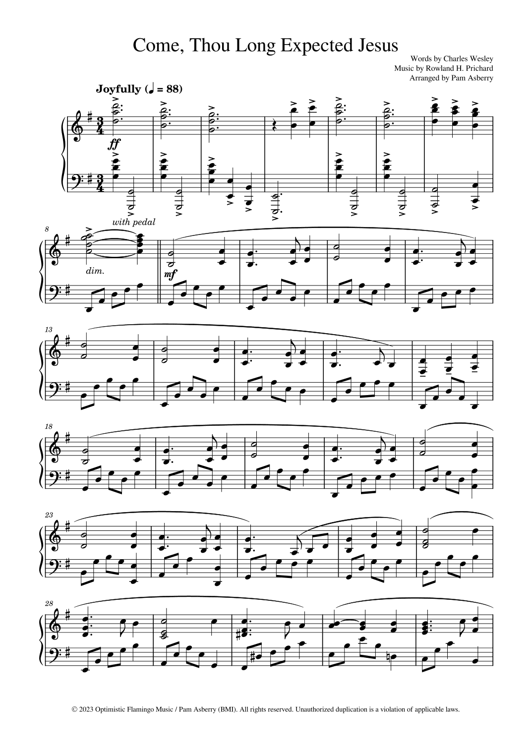 Come, Thou Long Expected Jesus (arr. Pam Asberry)