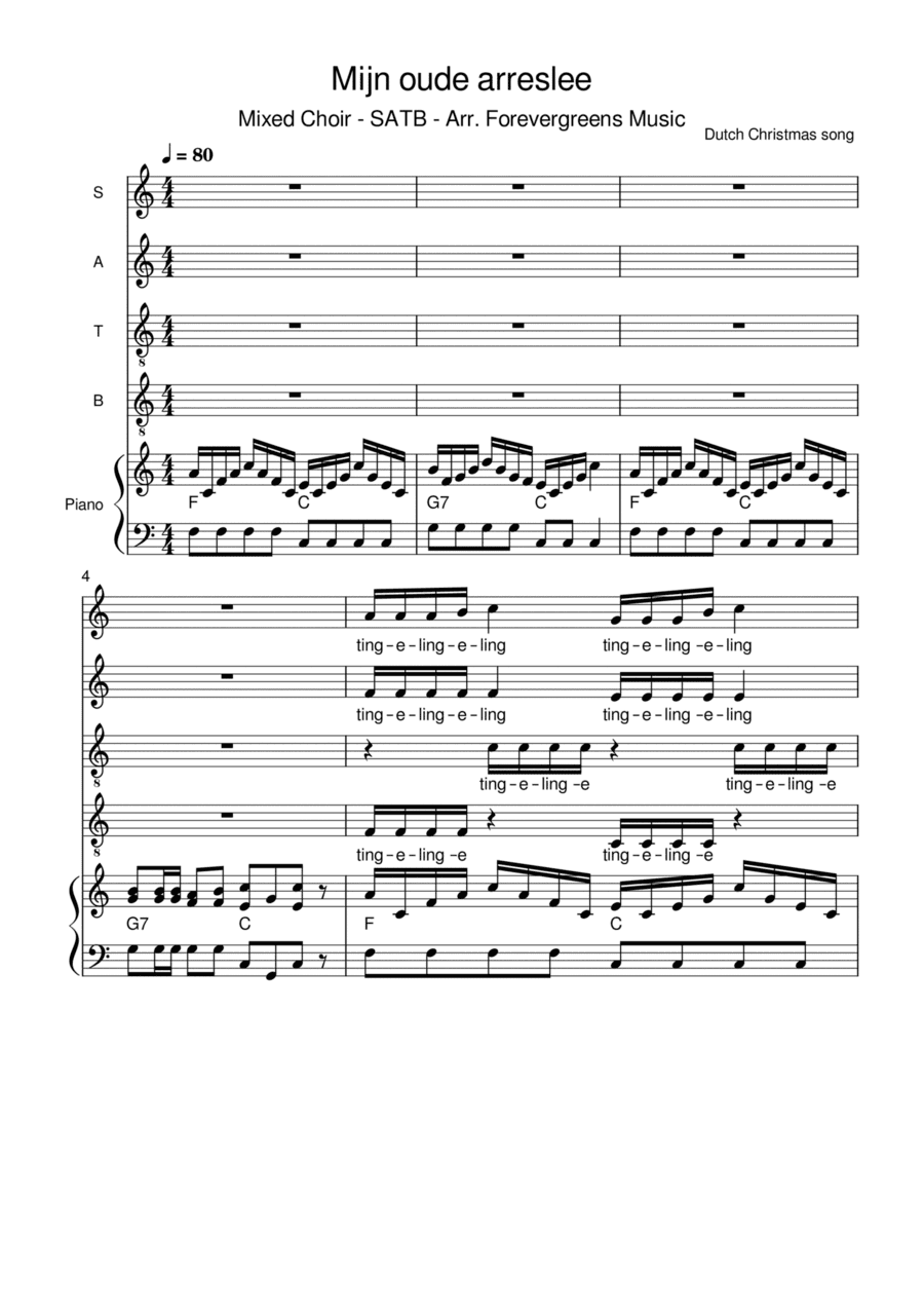 Mijn oude Arreslee - a Dutch Christmas Song - Mixed Choir - SATB - Various (arr. Paul Brandsma)