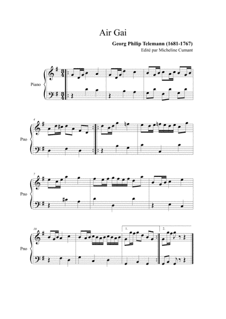 Telemann-Air Gai pour clavier (arr. Cumant Micheline)