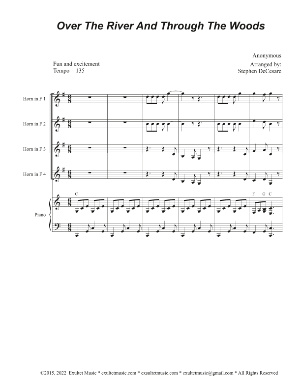Over The River And Through The Woods (French Horn Quartet and Piano) (arr. Stephen DeCesare)
