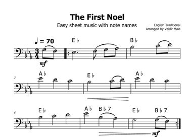 The First Noel - (Eb Major - with note names) (arr. Valdir Maia)