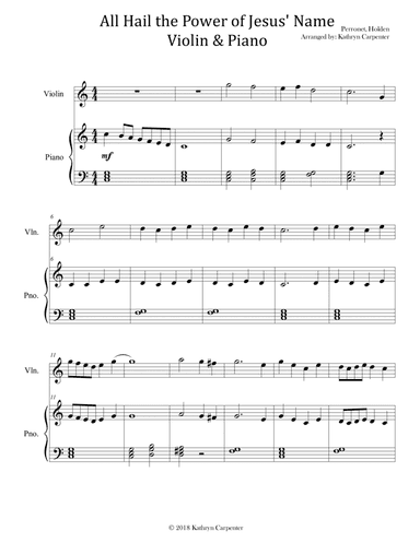 All Hail the Power of Jesus Name (Easy Piano & Violin) (arr. Kathryn Carpenter)