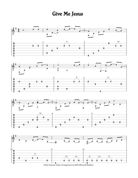 Give Me Jesus (For Fingerstyle Guitar Tuned CGDGAD) (arr. Ellsworth McMeen)