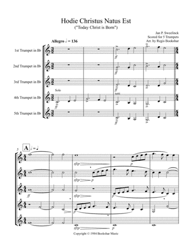 Hodie Christus Natus Est (Trumpet Quintet) (arr. Regis Bookshar)