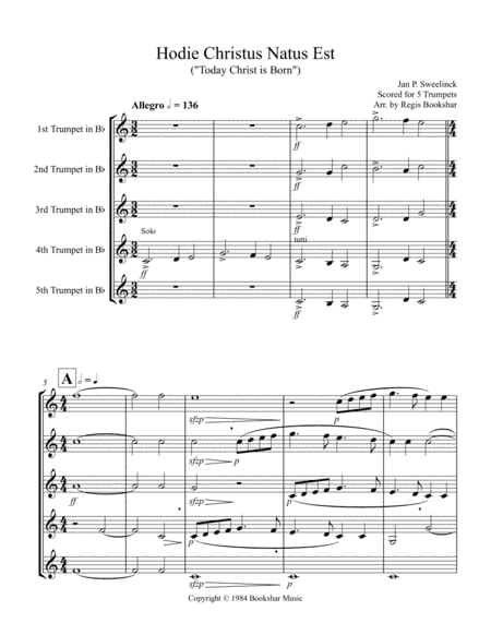 Hodie Christus Natus Est (Trumpet Quintet) (arr. Regis Bookshar)