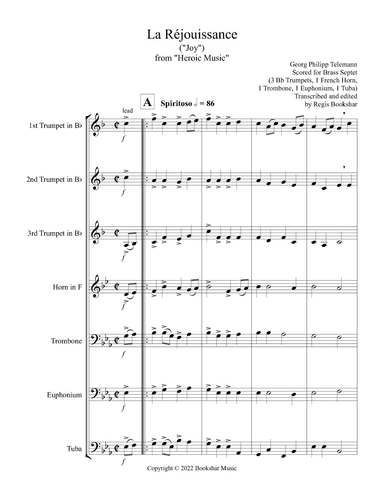 La Rejouissance (from "Heroic Music") (Eb) (Brass Septet - 3 Trp, 1 Hrn, 1 Trb, 1 Euph, 1 Tuba) (arr. Regis Bookshar)