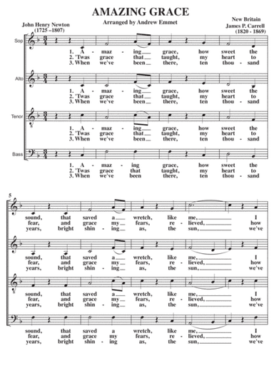 Amazing Grace A Cappella SATB (arr. Andrew Emmet)